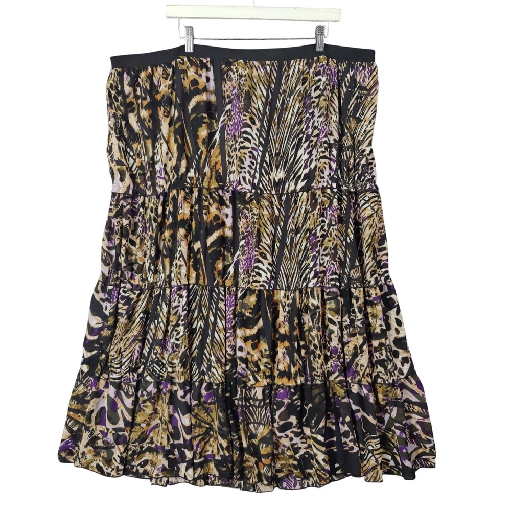 Lane Bryant Womens Maximalist Leopard Zebra Animal Tiered Maxi Skirt Plus 26/28